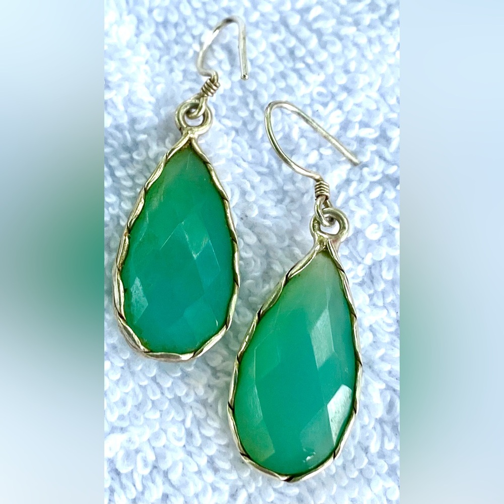 Hand Crafted Green Onyx and Sterling Silver Earrings